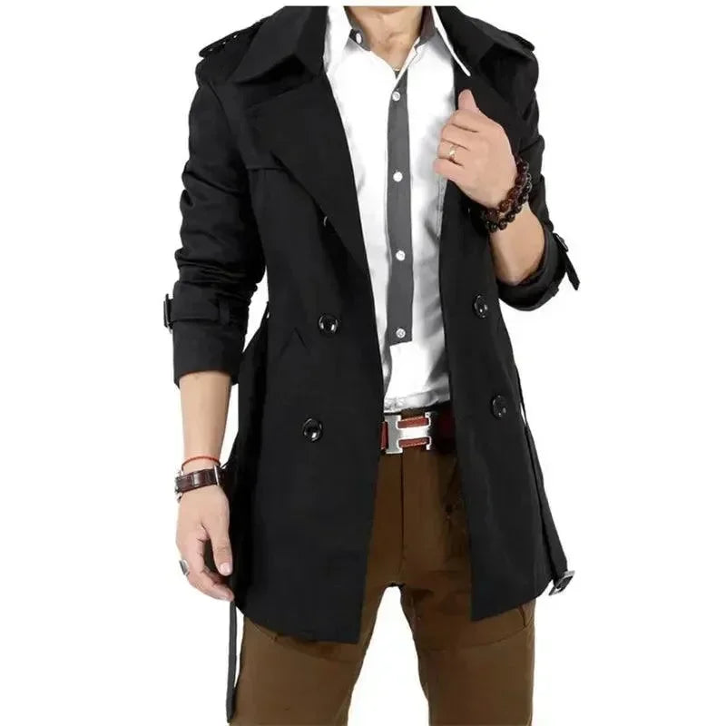 Men's Trench Coat Slim Fit Double Breasted