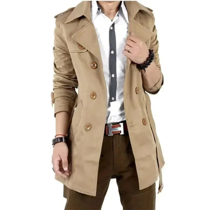 Men's Trench Coat Slim Fit Double Breasted