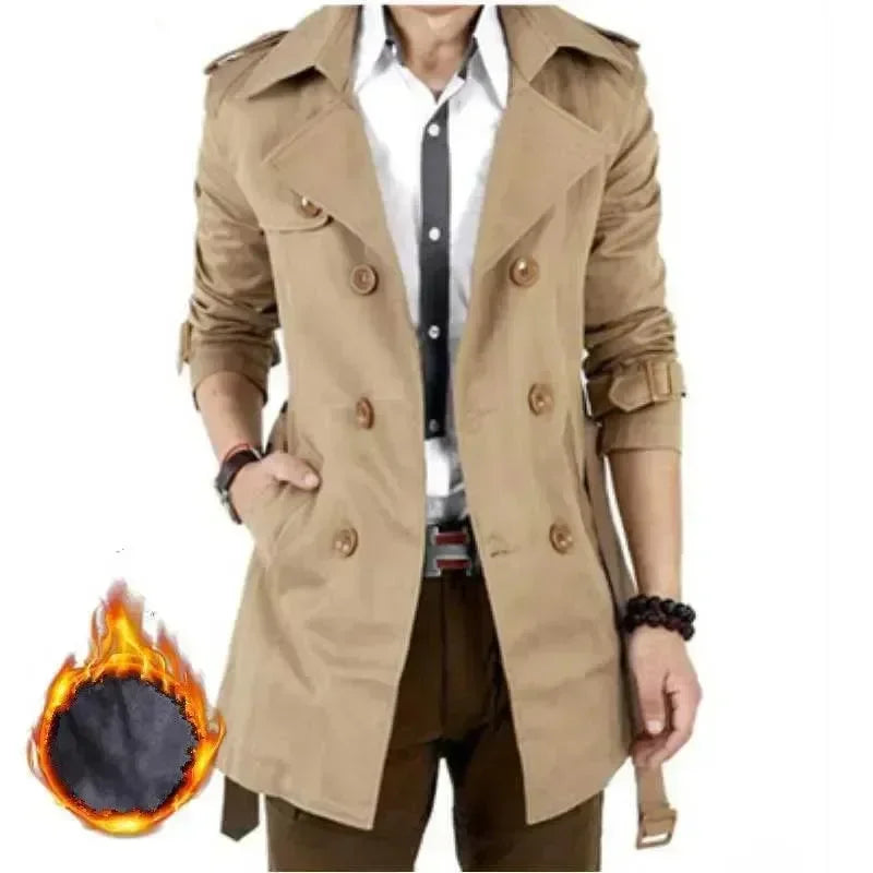 Men's Trench Coat Slim Fit Double Breasted