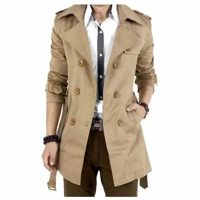 Men's Trench Coat Slim Fit Double Breasted