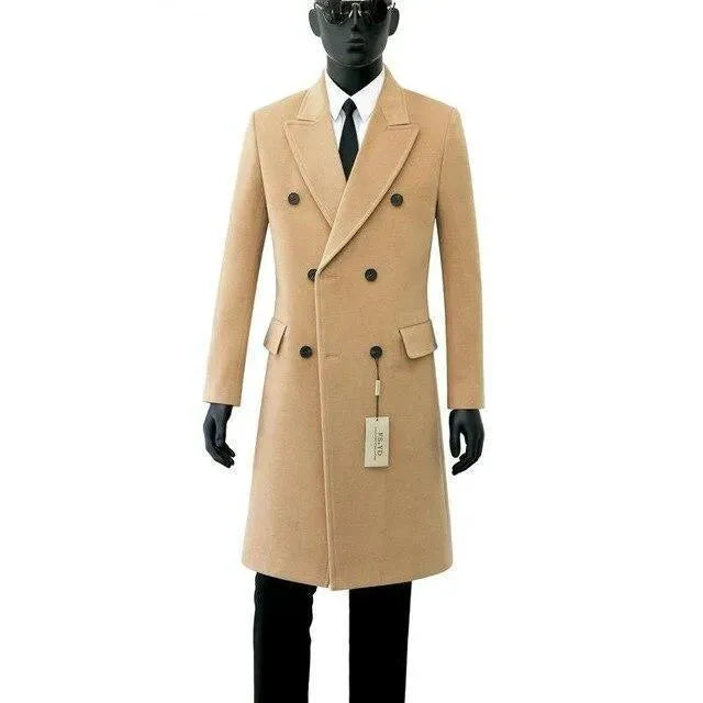 Men's Wool Trench Coat Double Breasted Formal Style