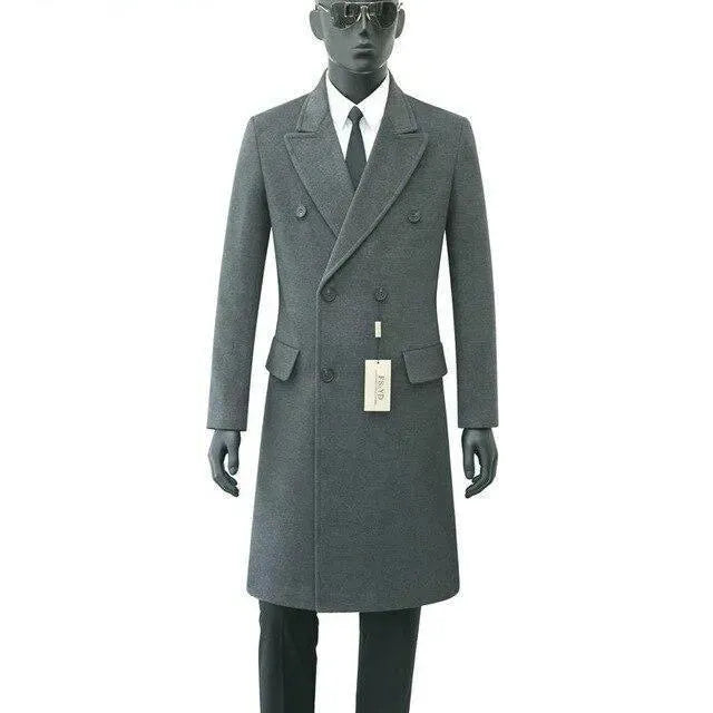 Men's Wool Trench Coat Double Breasted Formal Style