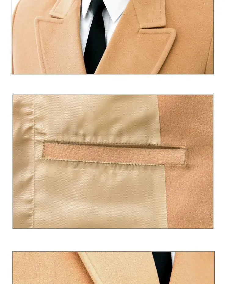 Men's Wool Trench Coat Double Breasted Formal Style