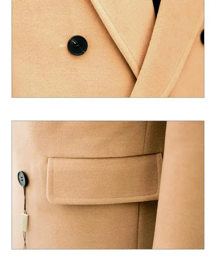 Men's Wool Trench Coat Double Breasted Formal Style