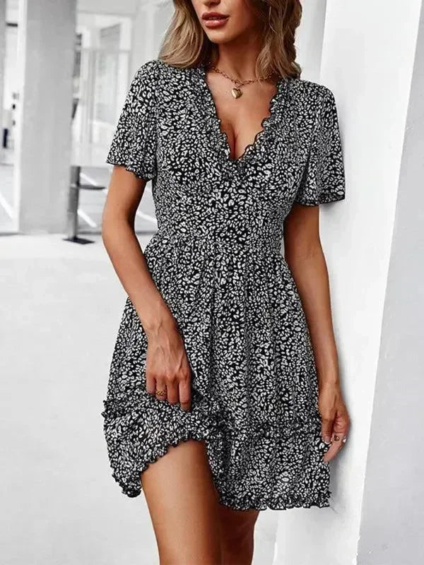 Romantic Blue Floral Cotton Mini Dress