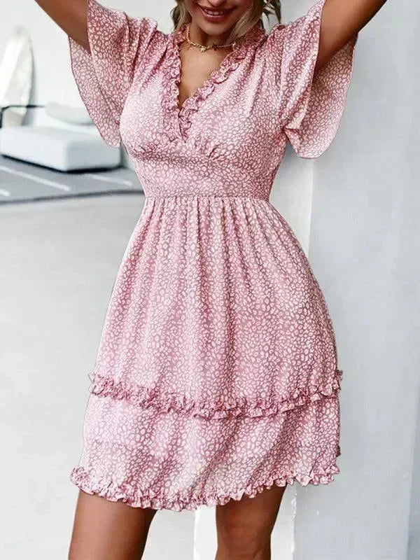 Romantic Blue Floral Cotton Mini Dress