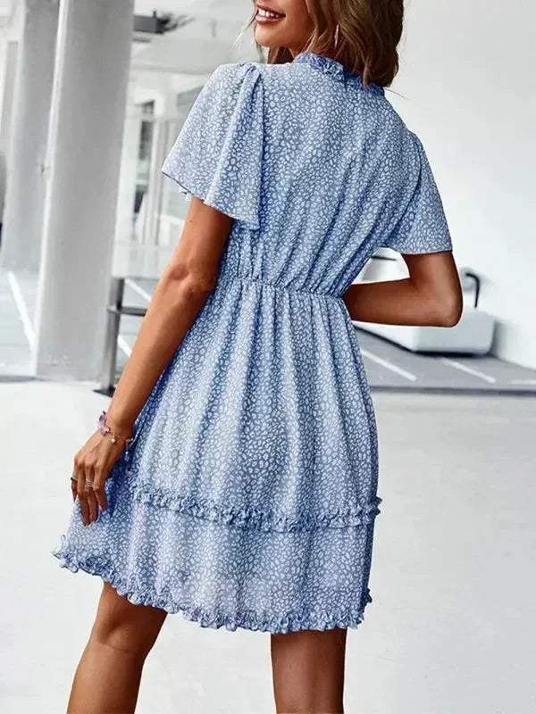 Romantic Blue Floral Cotton Mini Dress