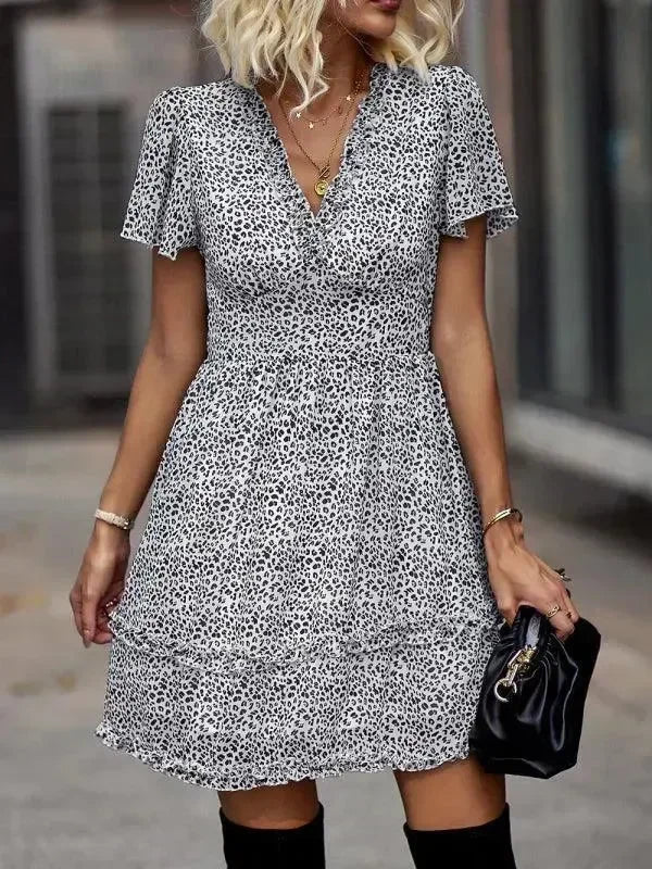 Romantic Blue Floral Cotton Mini Dress