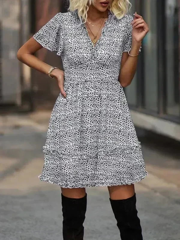 Romantic Blue Floral Cotton Mini Dress