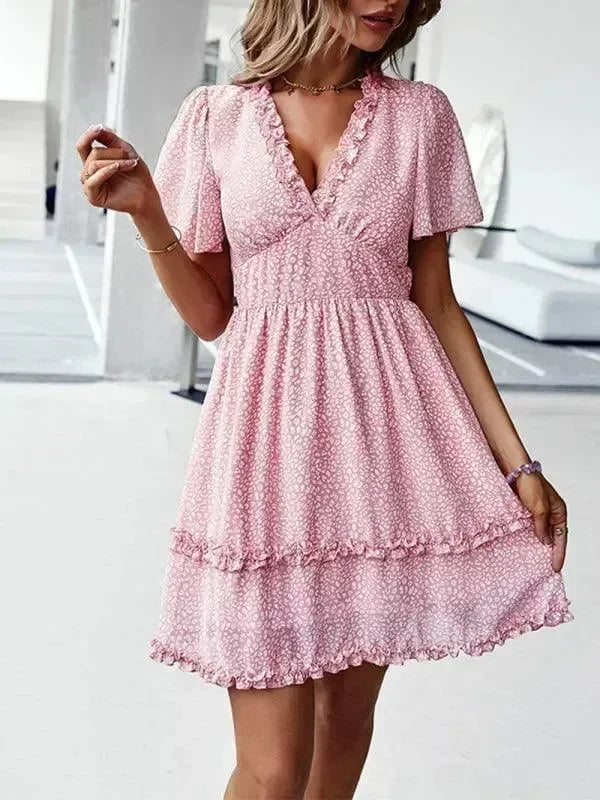 Romantic Blue Floral Cotton Mini Dress