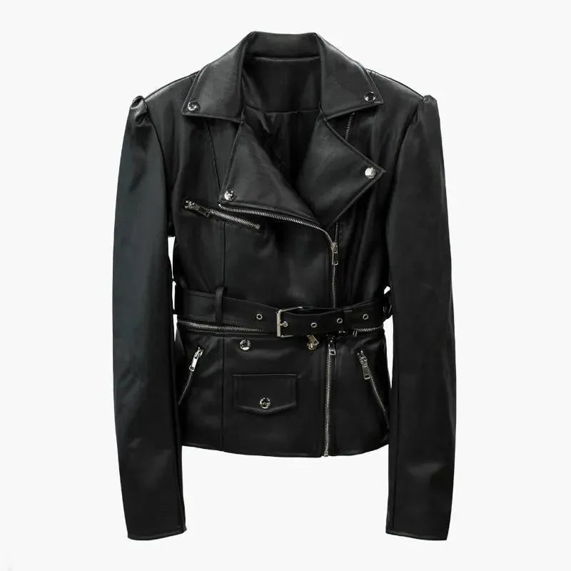 Women’s Belted Biker Jacket Edgy Style
