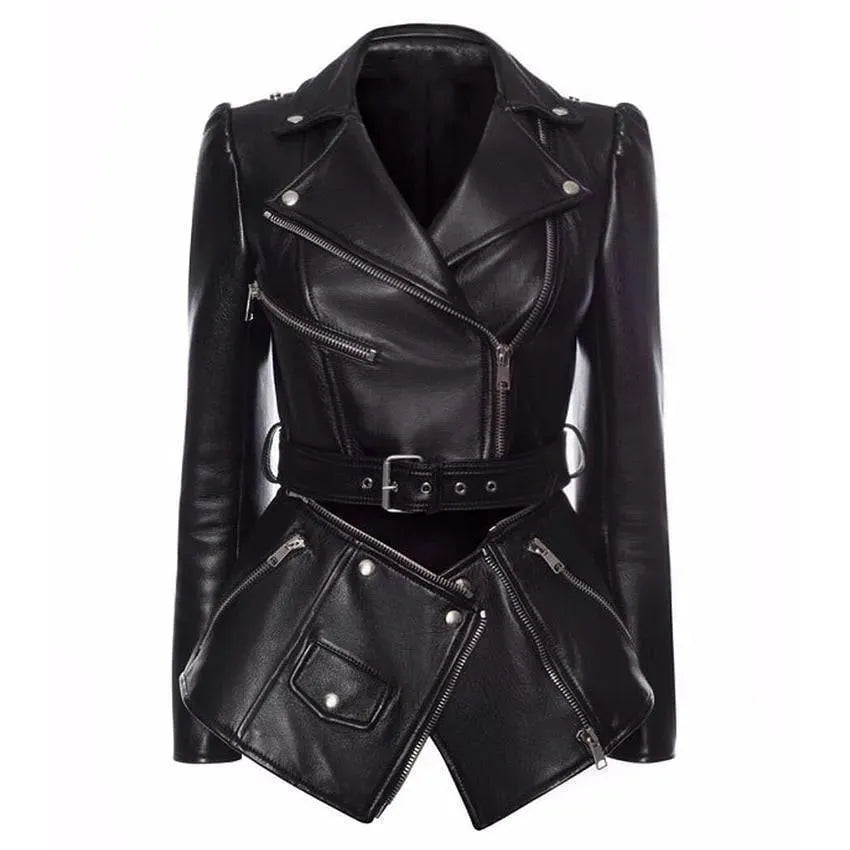 Women’s Belted Biker Jacket Edgy Style