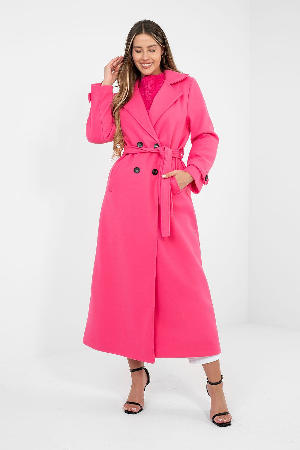 Women's Belted Double Breasted Trench Coat — Black