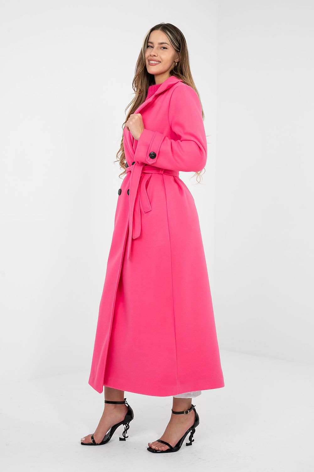 Women's Belted Double Breasted Trench Coat — Black