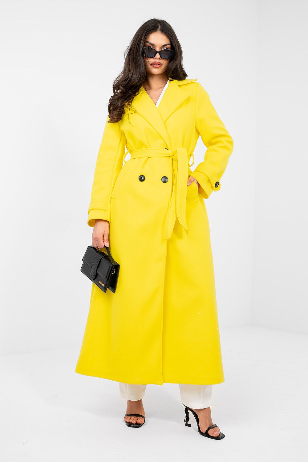 Women's Belted Double Breasted Trench Coat — Black