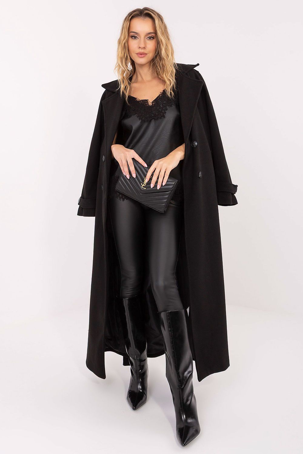 Women's Belted Double Breasted Trench Coat — Black