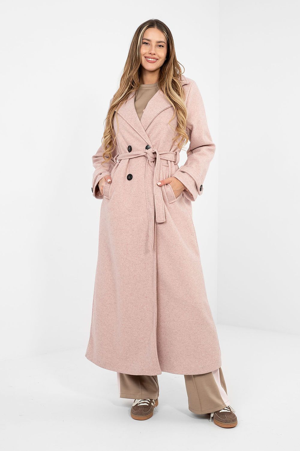 Women's Belted Double Breasted Trench Coat — Black