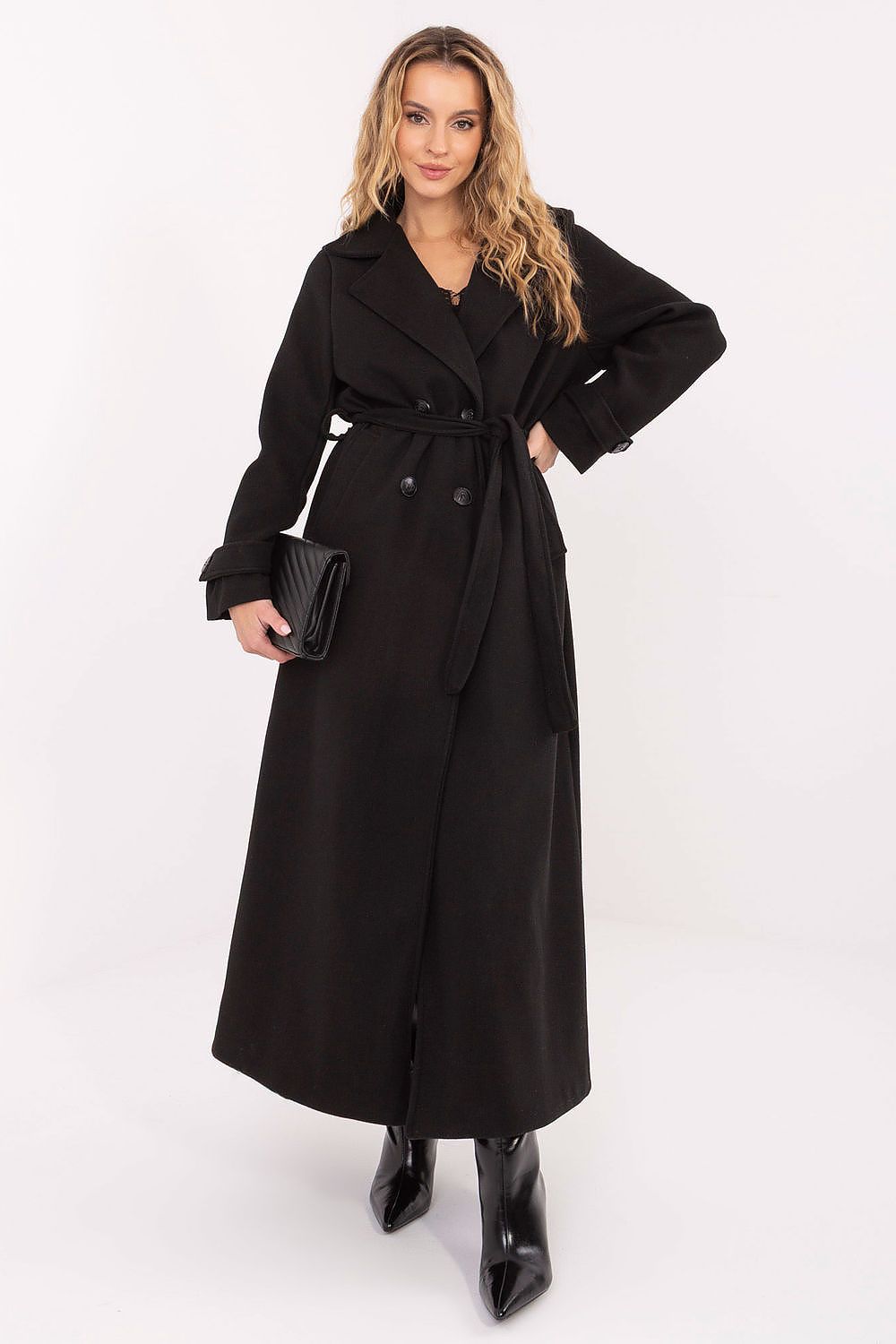 Women's Belted Double Breasted Trench Coat — Black
