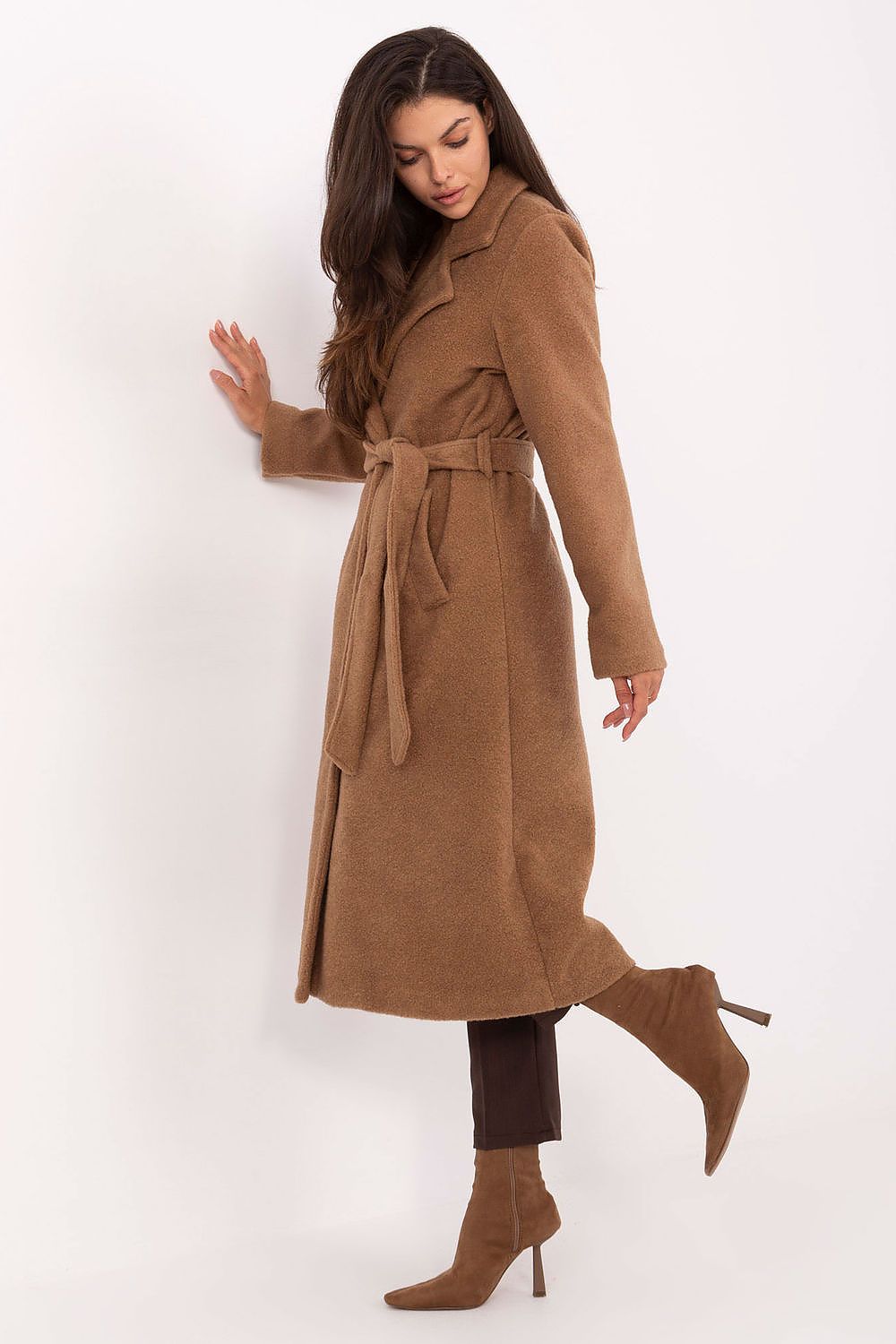 Women's Boucle Belted Wrap Coat — Brown
