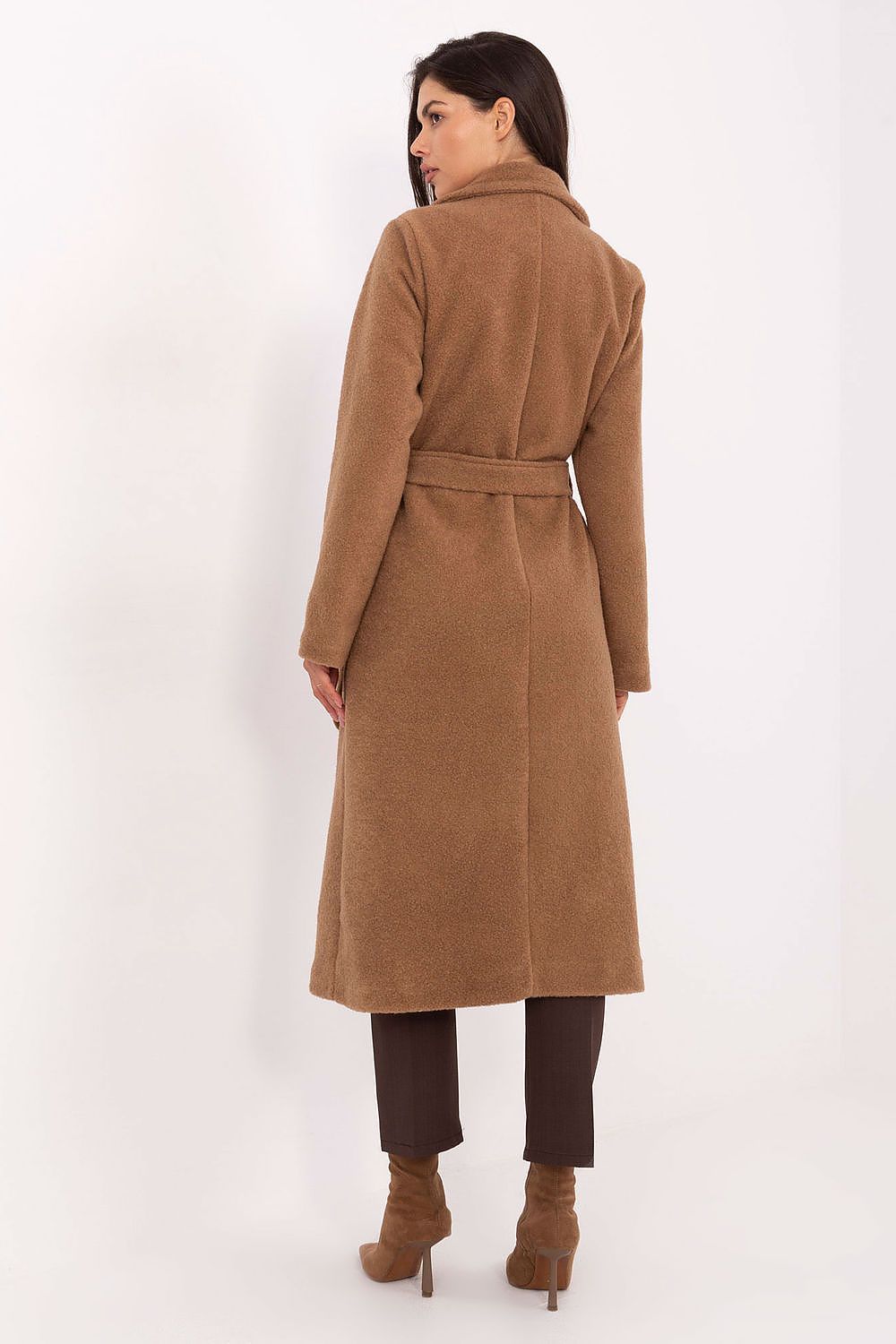 Women's Boucle Belted Wrap Coat — Brown