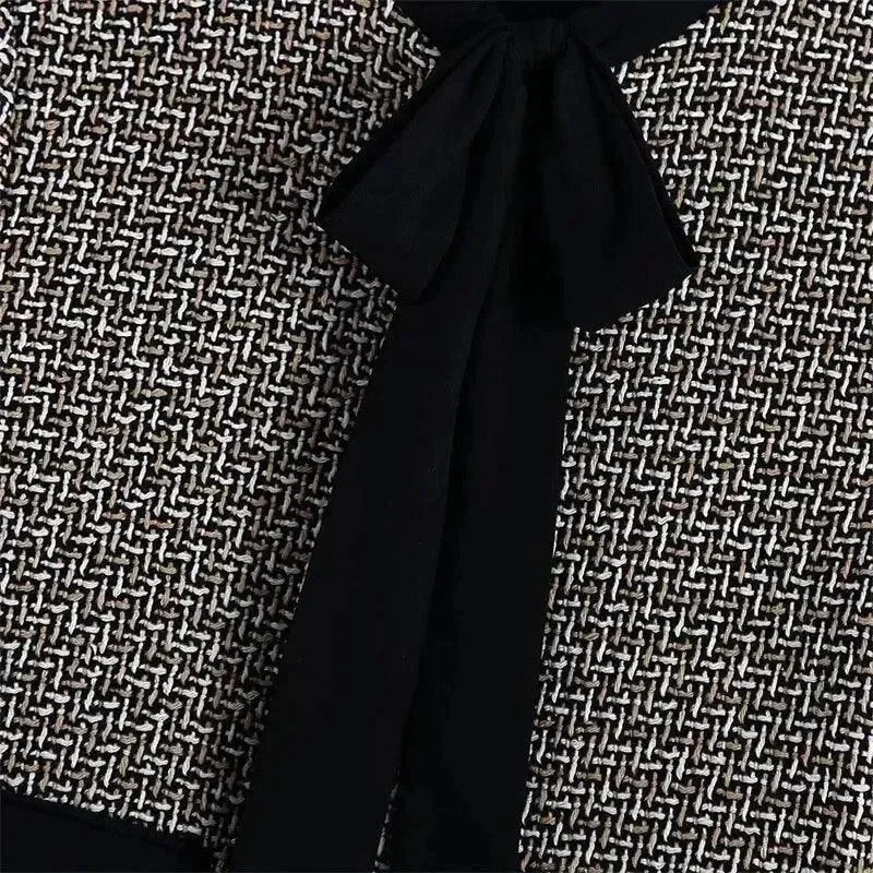 Women’s Bow Tweed Blazer Jacket Formal Style