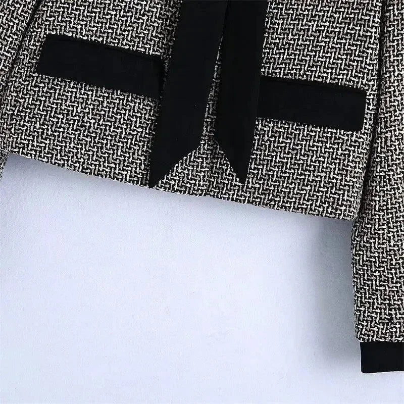 Women’s Bow Tweed Blazer Jacket Formal Style