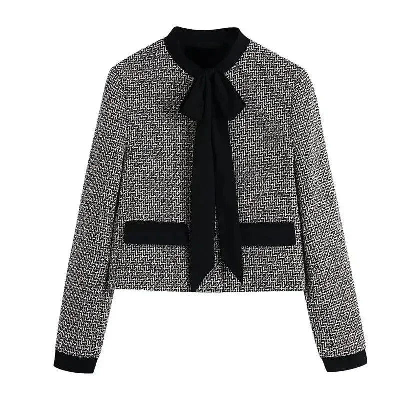 Women’s Bow Tweed Blazer Jacket Formal Style