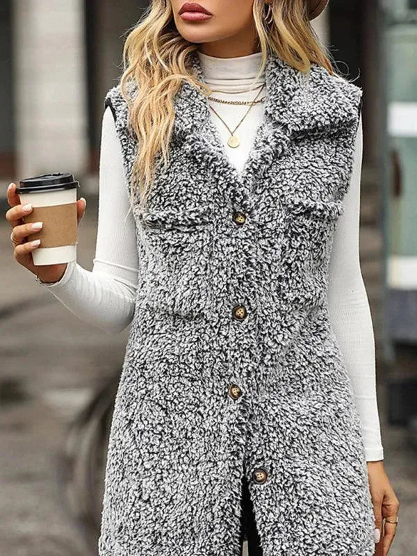 Women's Cape Coat Longline Sleeveless Button Style