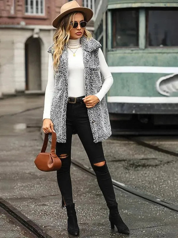 Women's Cape Coat Longline Sleeveless Button Style