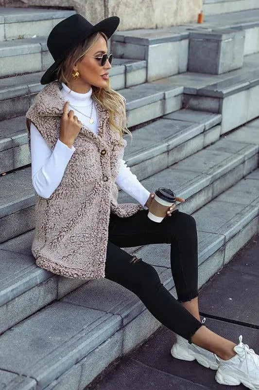 Women's Cape Coat Longline Sleeveless Button Style