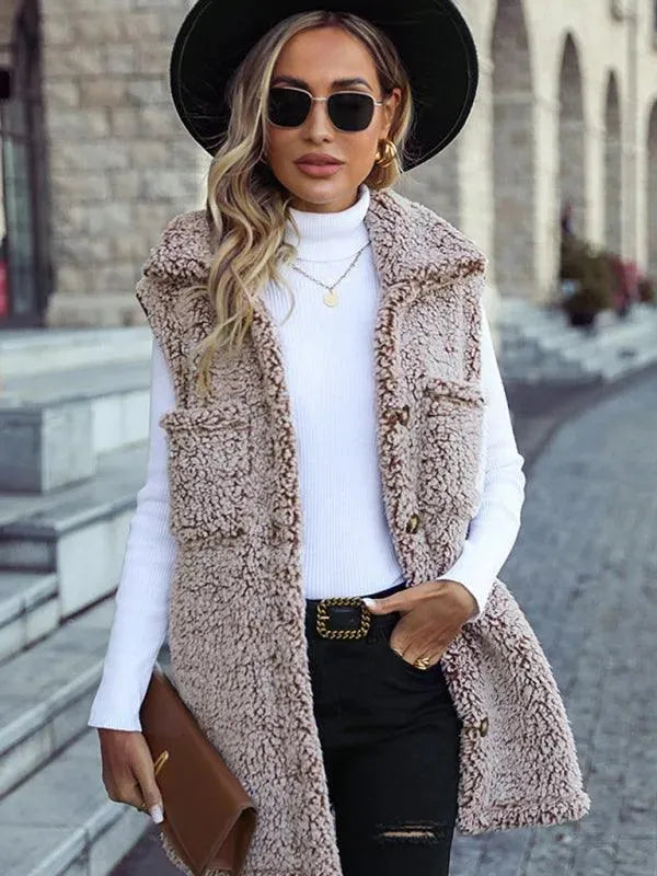 Women's Cape Coat Longline Sleeveless Button Style