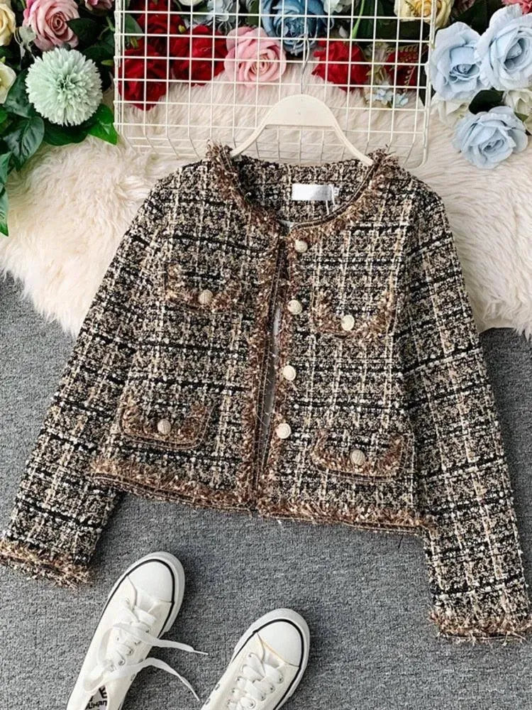 Women’s Cropped Plaid Tweed Jacket Style