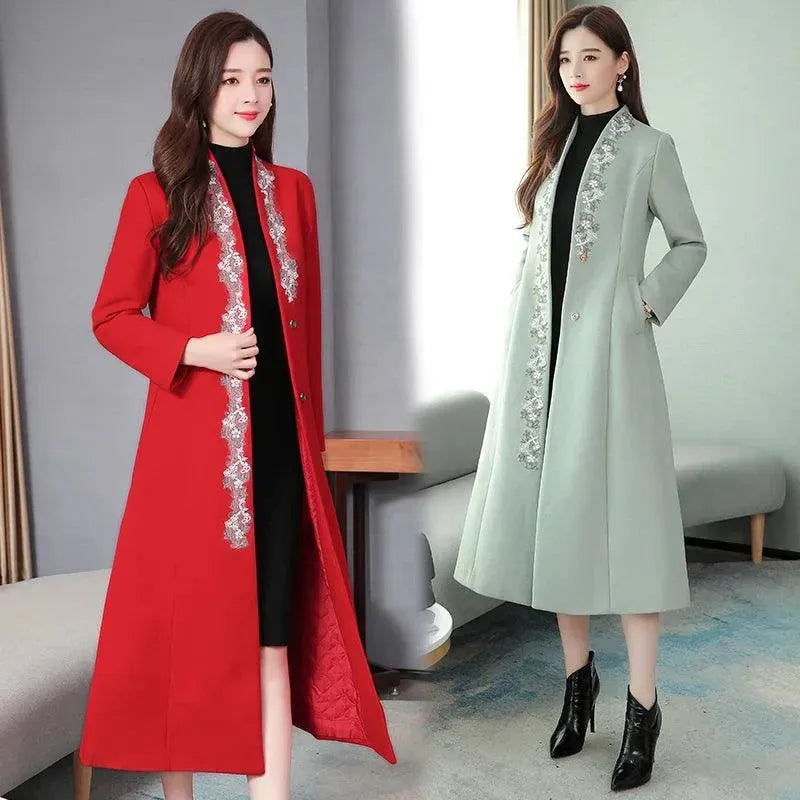 Women's Embroidered Trench Coat Slim Fit Design