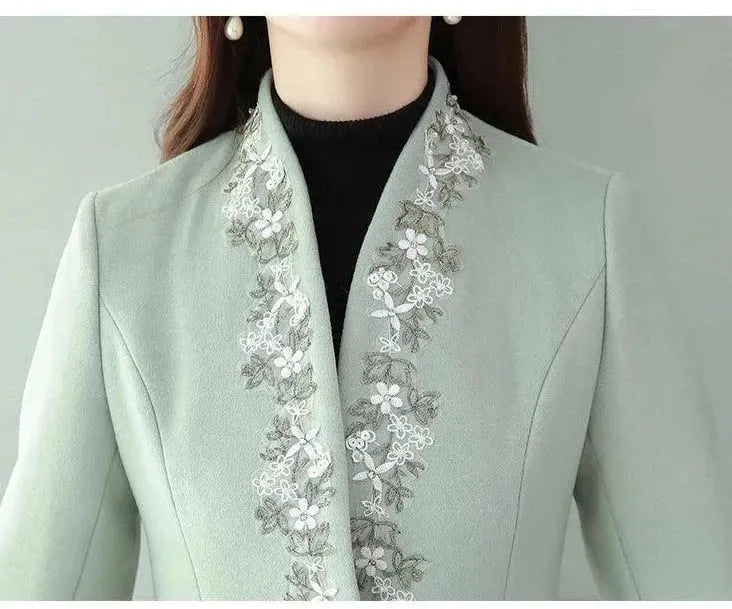 Women's Embroidered Trench Coat Slim Fit Design