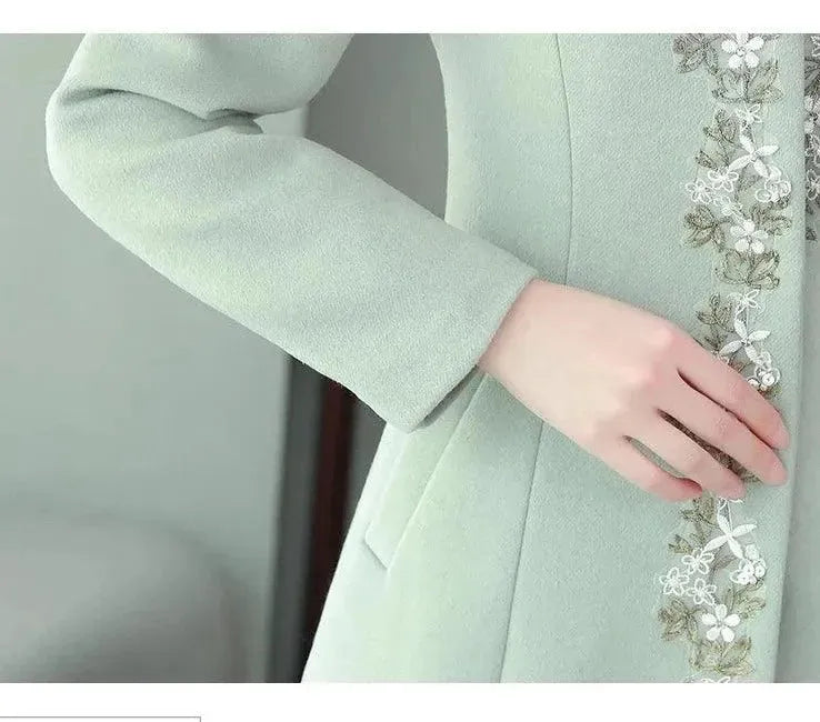 Women's Embroidered Trench Coat Slim Fit Design
