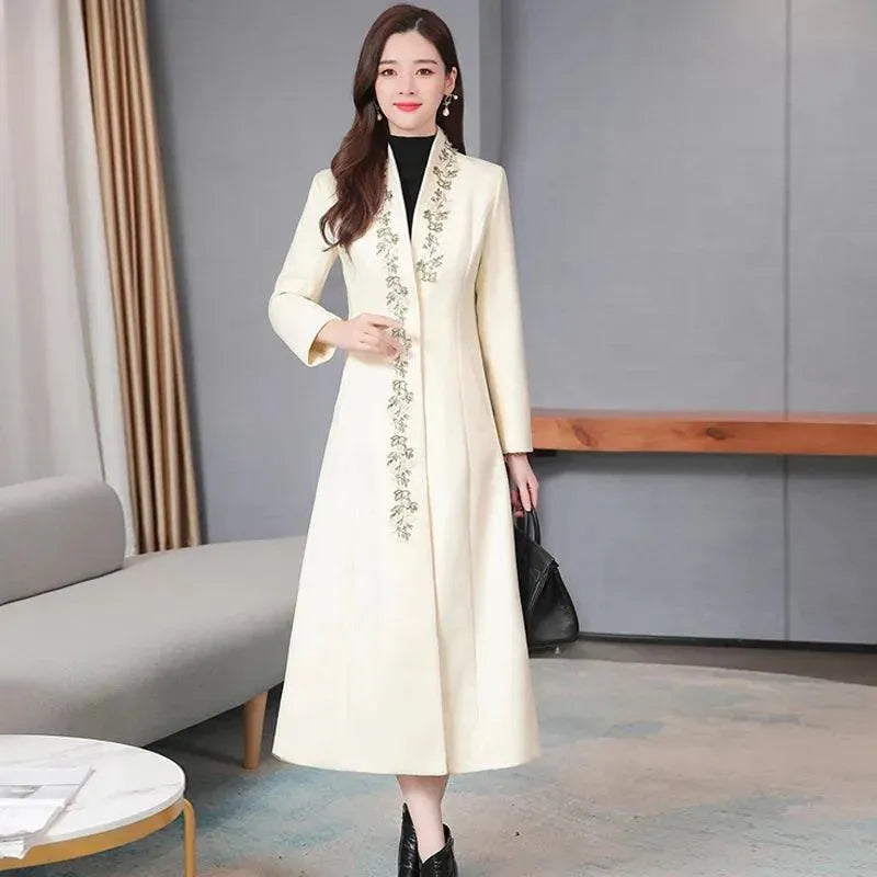 Women's Embroidered Trench Coat Slim Fit Design