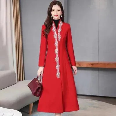 Women's Embroidered Trench Coat Slim Fit Design