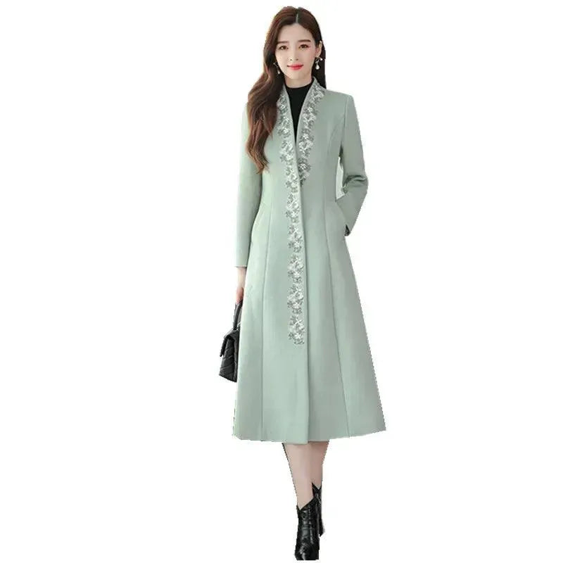 Women's Embroidered Trench Coat Slim Fit Design
