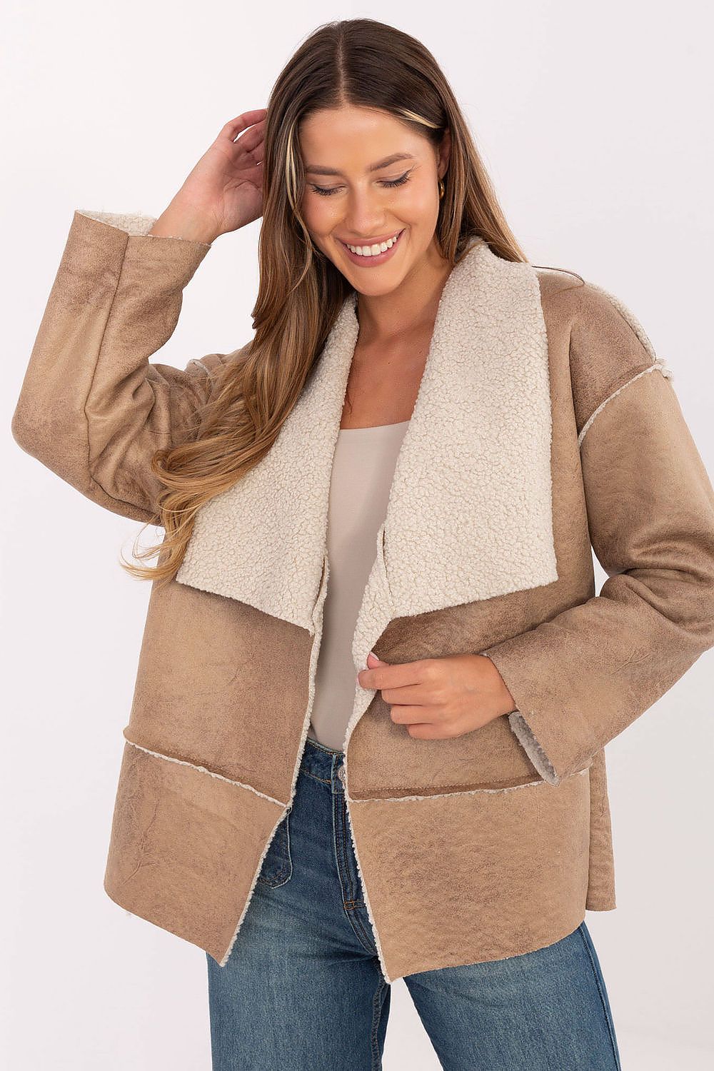 Women's Faux Fur Open Front Jacket — Navy Blue