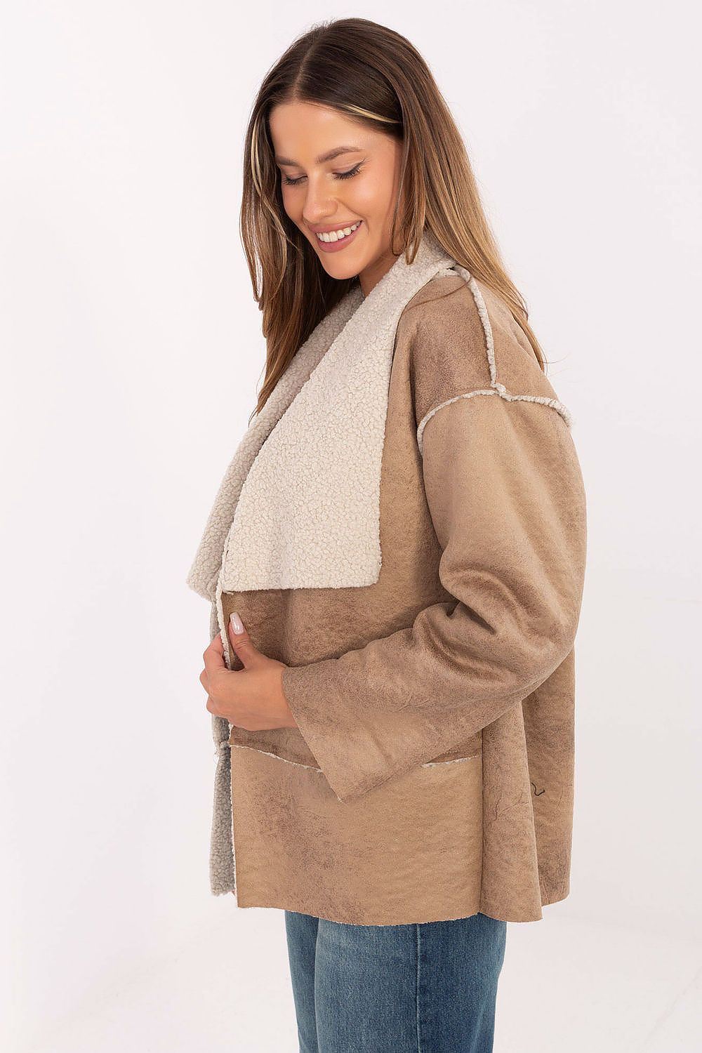 Women's Faux Fur Open Front Jacket — Navy Blue