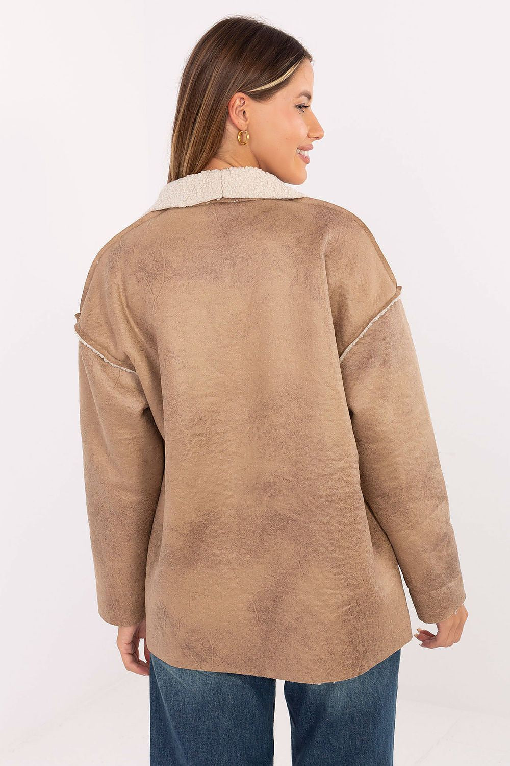 Women's Faux Fur Open Front Jacket — Navy Blue