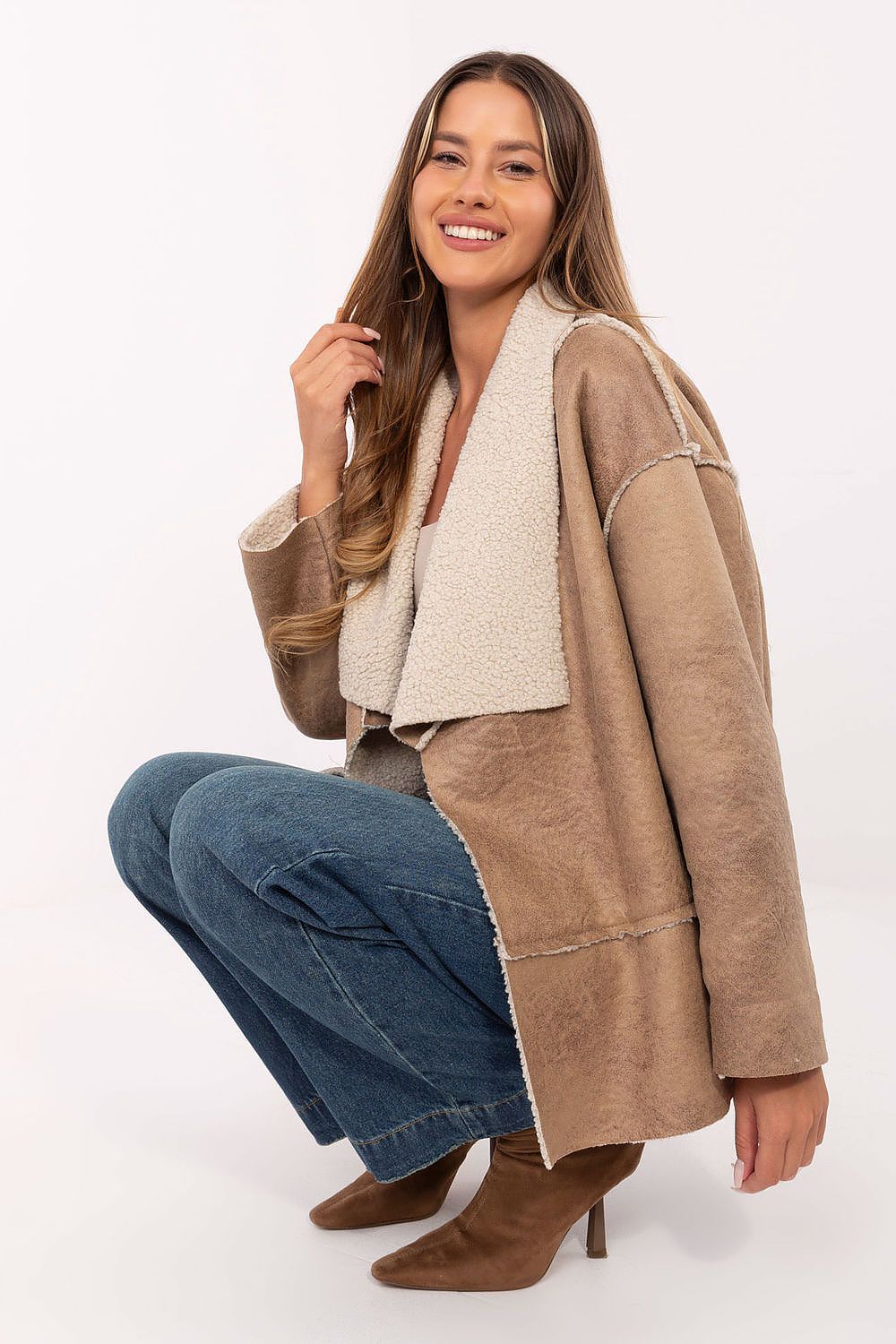 Women's Faux Fur Open Front Jacket — Navy Blue