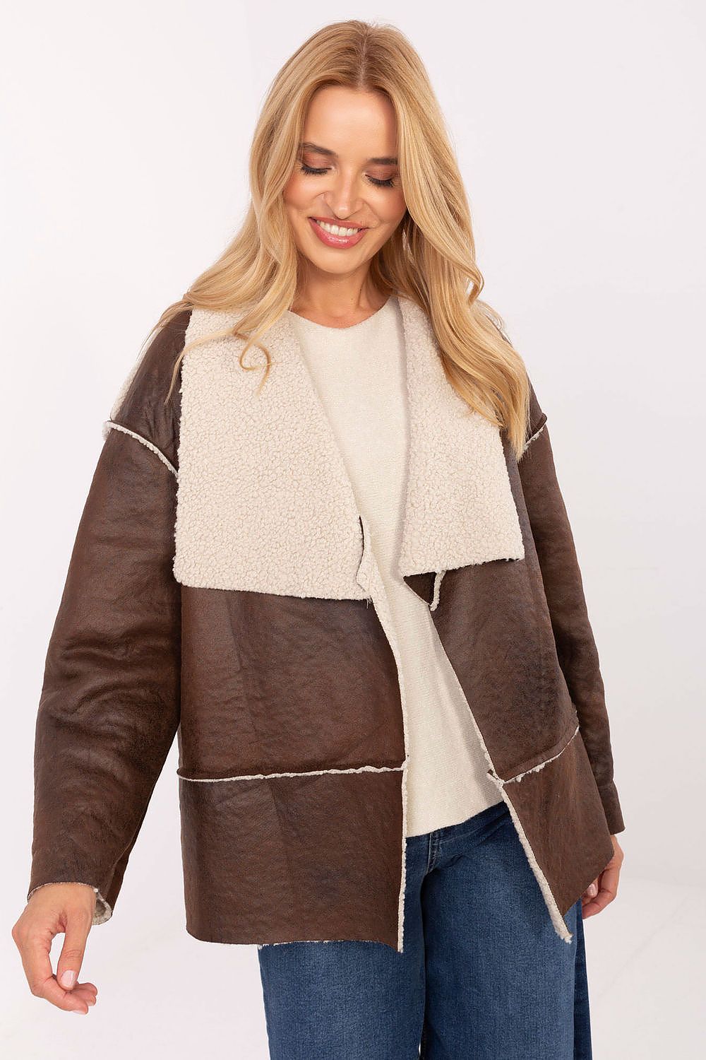 Women's Faux Fur Open Front Jacket — Navy Blue