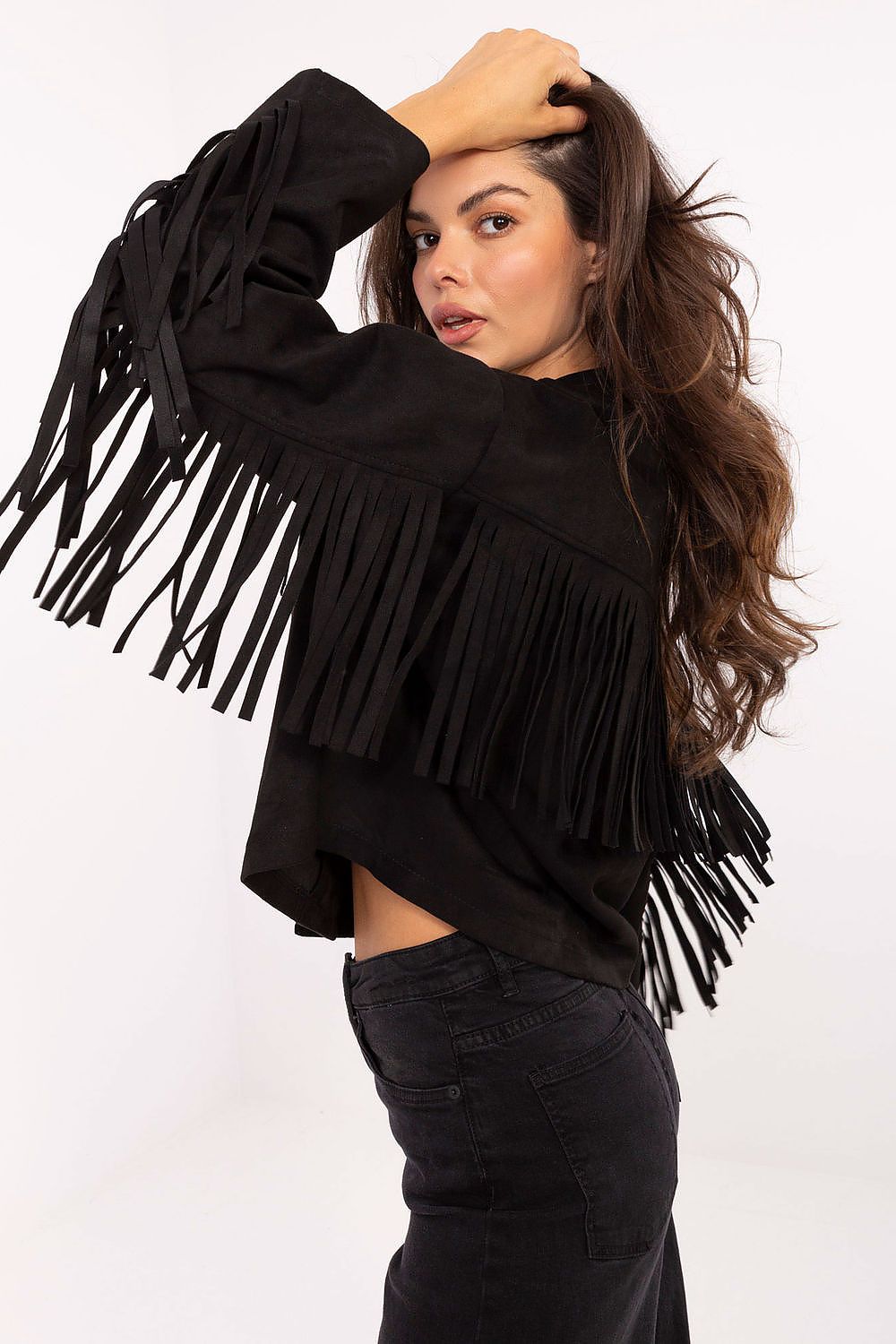 Women's Fringe Trucker Jacket — Black