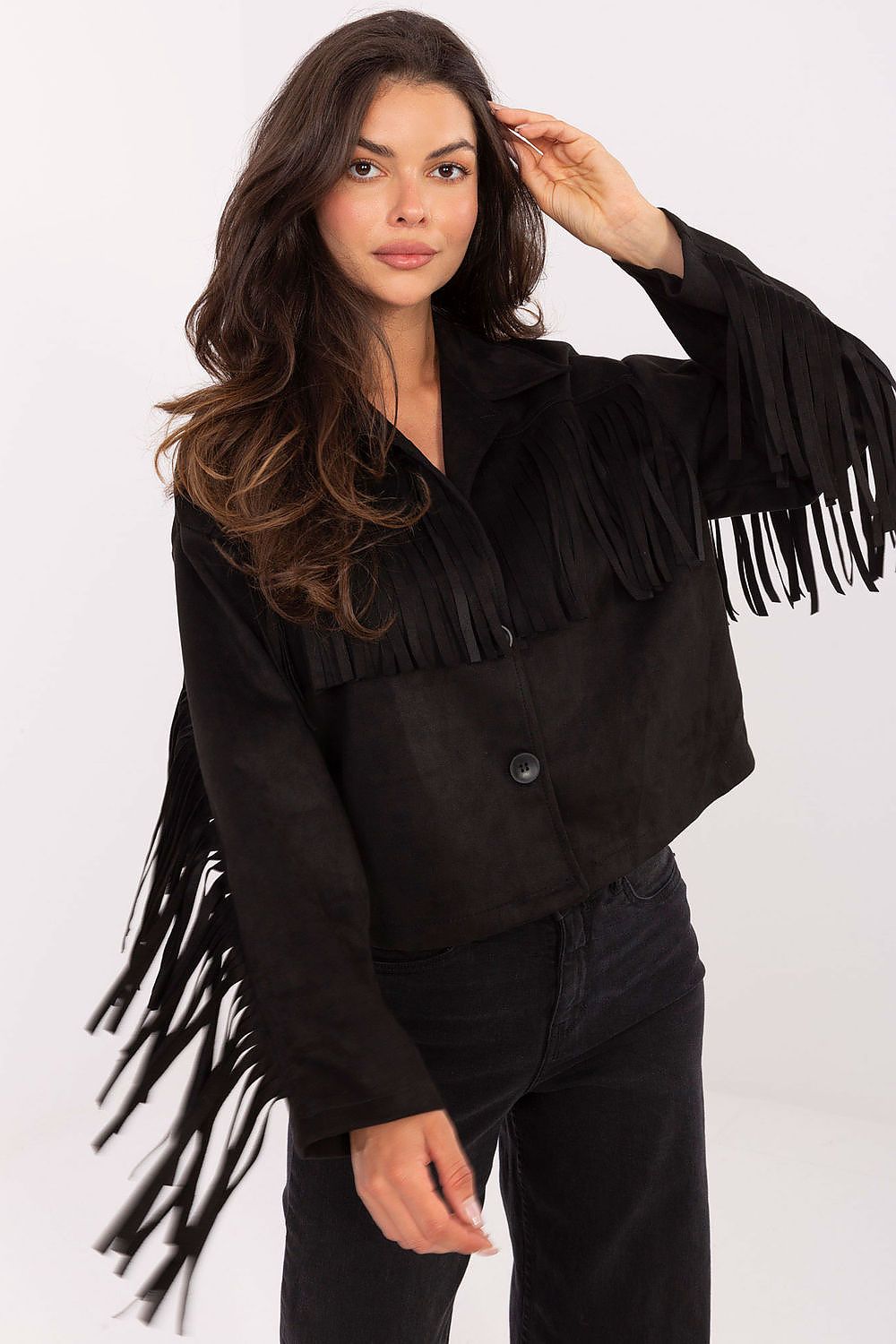 Women's Fringe Trucker Jacket — Black