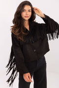 Women's Fringe Trucker Jacket — Black