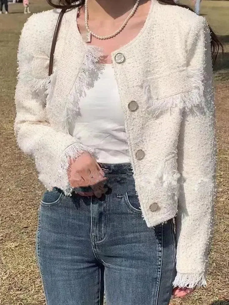 Women’s Fringe Tweed Jacket Textured Style