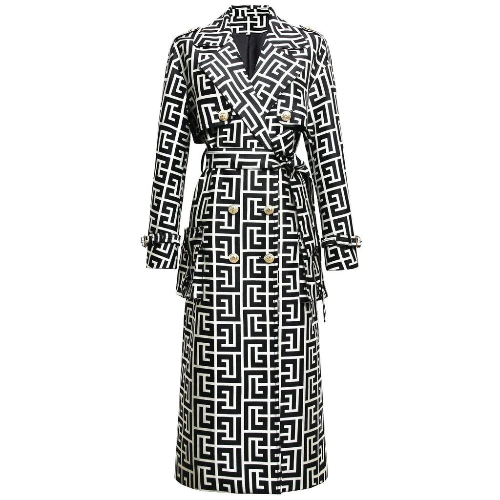 Women's Geometric Trench Coat Belted Modern Style