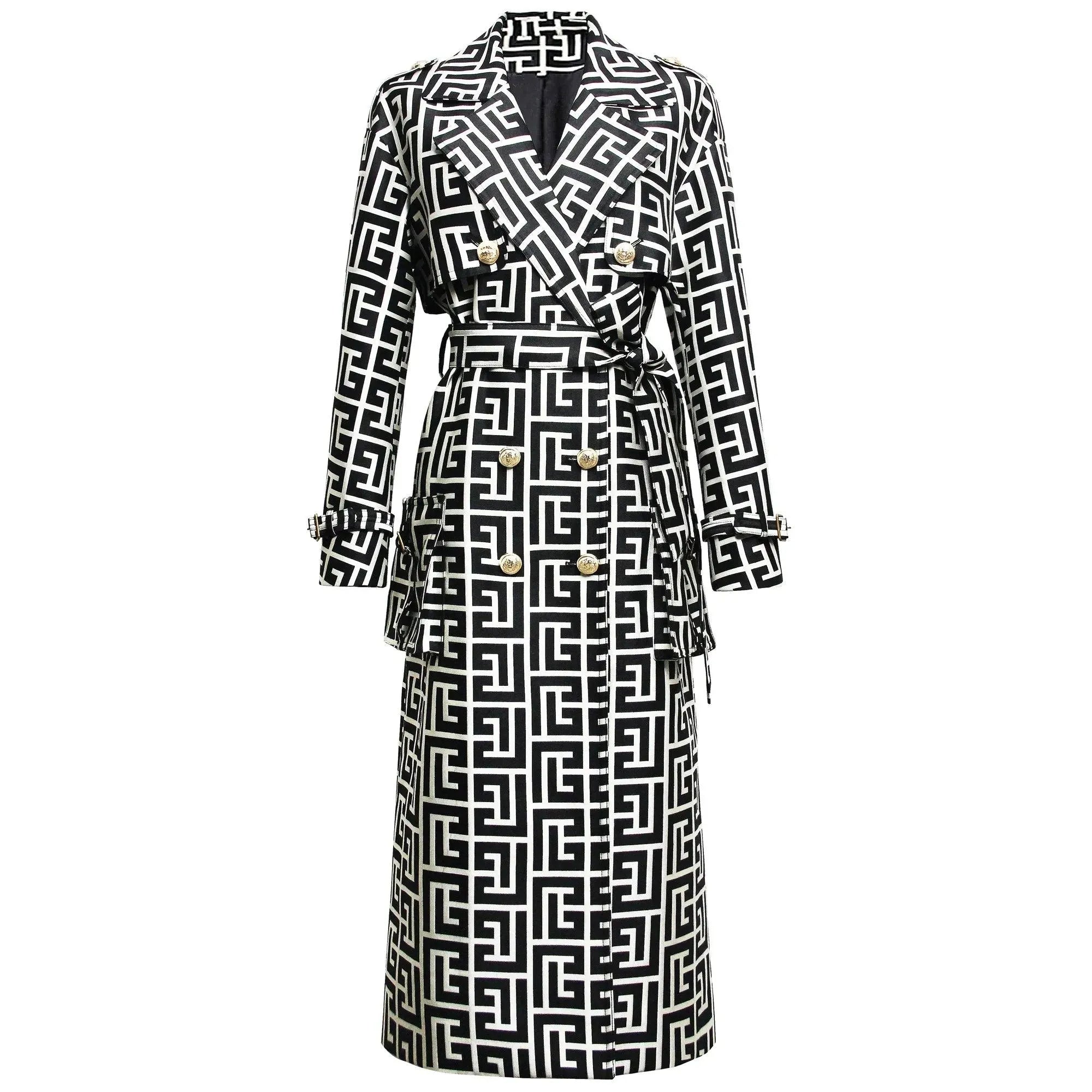 Women's Geometric Trench Coat Belted Modern Style