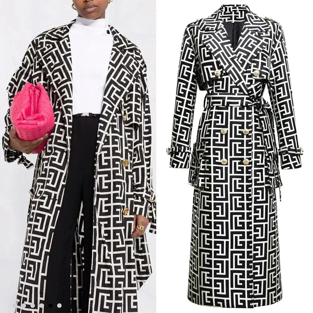 Women's Geometric Trench Coat Belted Modern Style